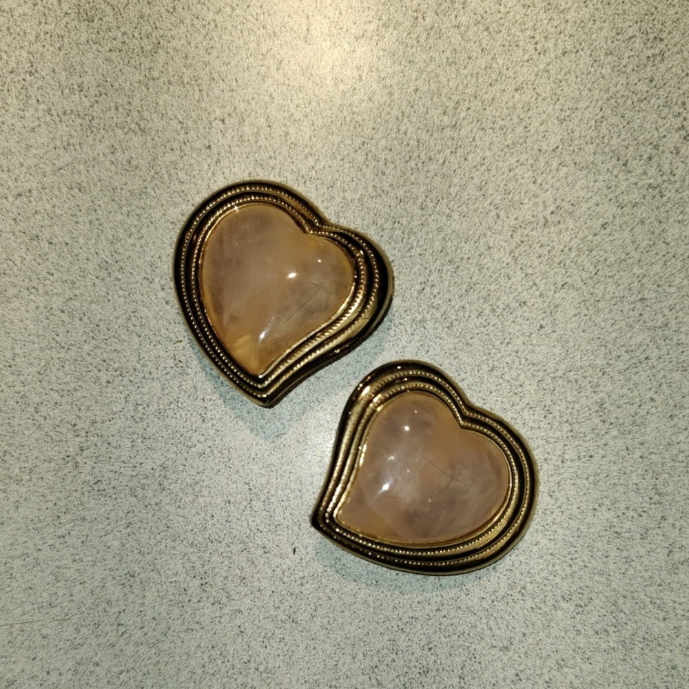 Vintage Heart-Shaped Gold and Cream Brooch Set